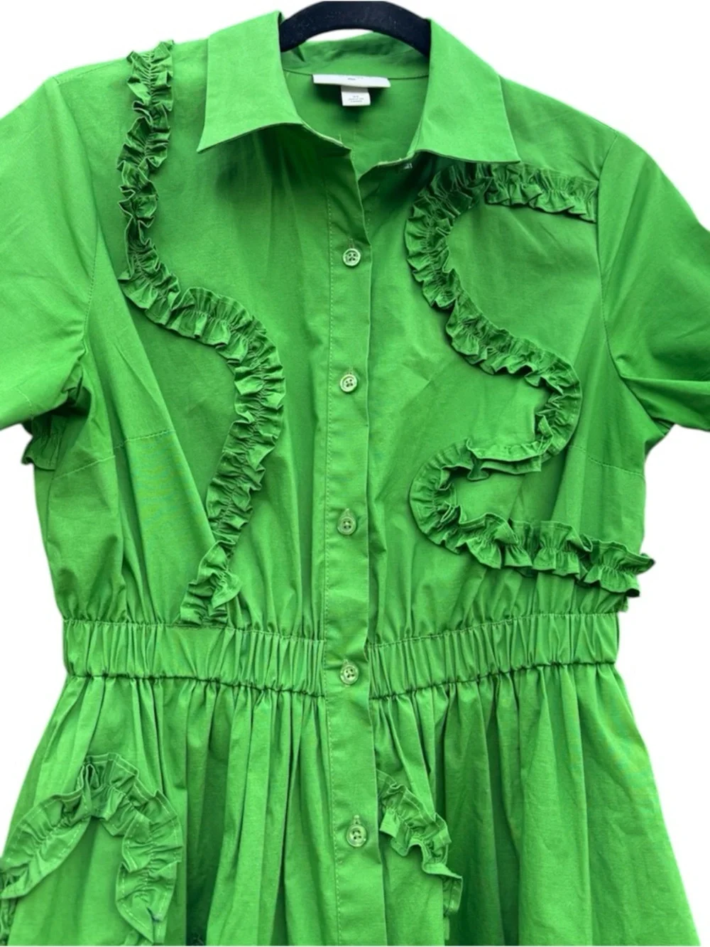 kate spade Bright Green Ruffle-Trim Midi Shirt Dress